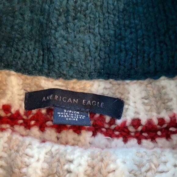 American Eagle fair isle mock neck plush sweater bohemian cozy retro soft sz S - Picture 5 of 9